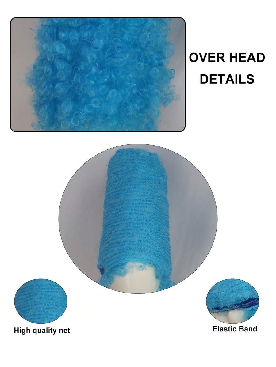 14 Inch Blue Curly High Hat Style Cosplay Wig, Unisex Funny Character Wig, For Halloween Party Costume School Carnival Concerts Vacation Photography Themed Events Comic Con Exhibition
