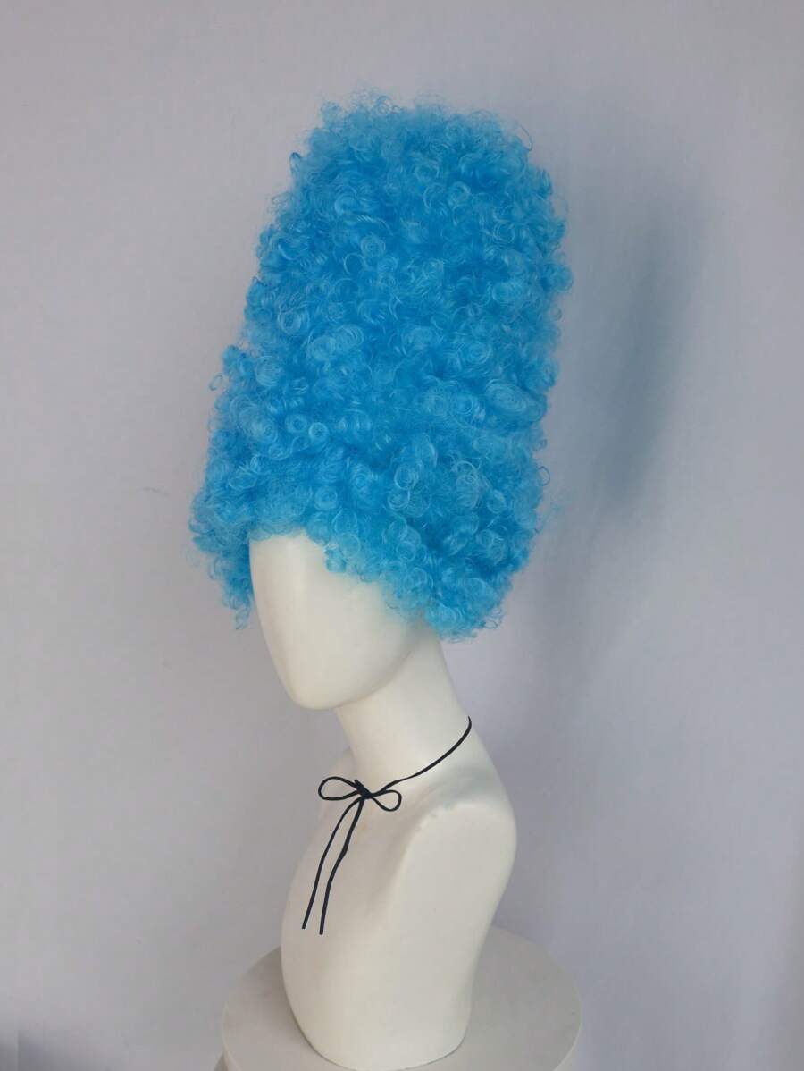 14 Inch Blue Curly High Hat Style Cosplay Wig, Unisex Funny Character Wig, For Halloween Party Costume School Carnival Concerts Vacation Photography Themed Events Comic Con Exhibition