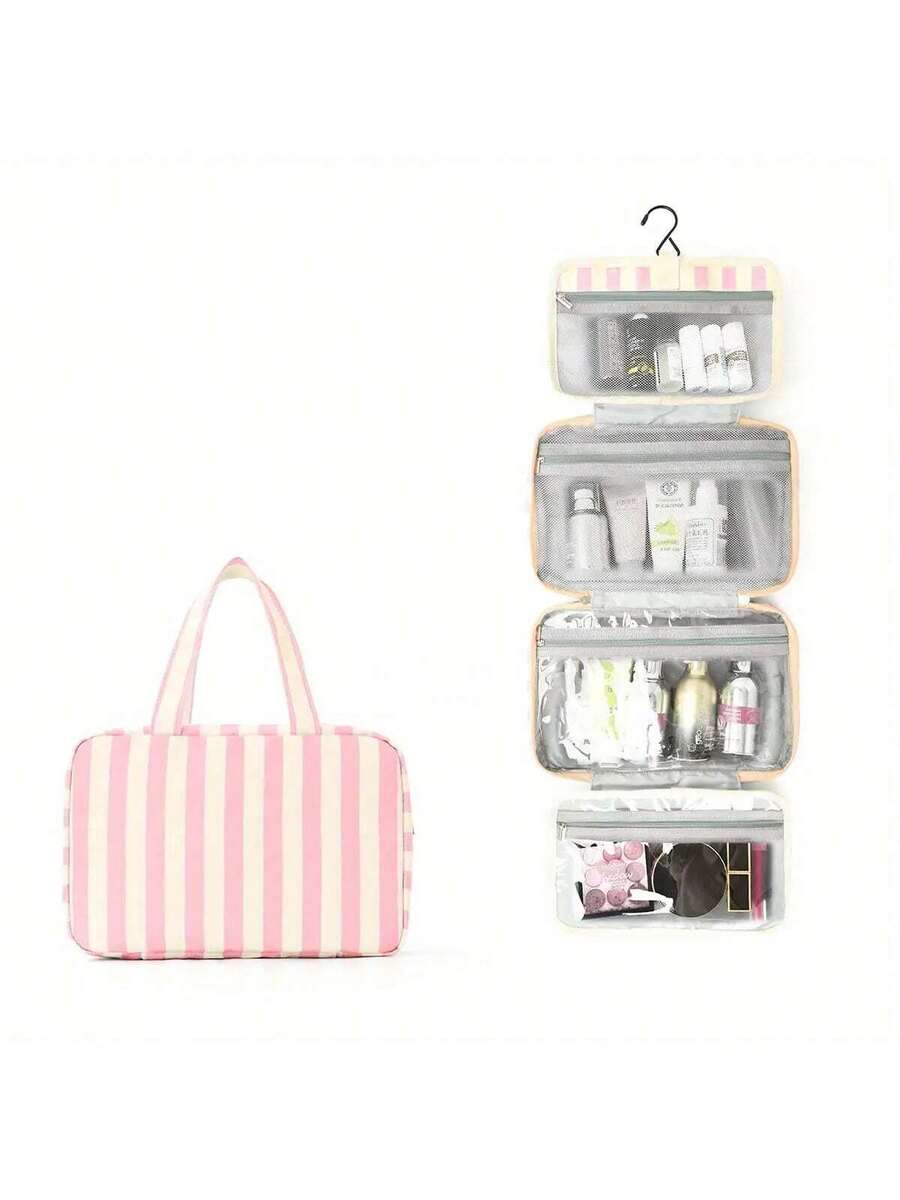 Multifunctional 4-Fold Hanging Toiletry & Makeup Bag, Large Capacity Travel Cosmetic Organizer With Hook, Portable Toiletry Bag For Business Trips And Daily Use, Space Saving