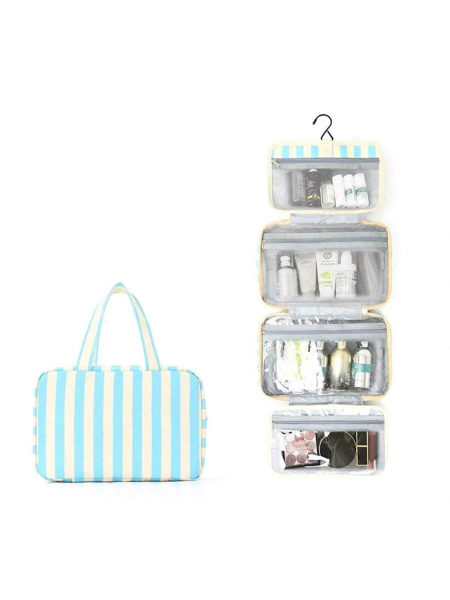 Multifunctional 4-Fold Hanging Toiletry & Makeup Bag, Large Capacity Travel Cosmetic Organizer With Hook, Portable Toiletry Bag For Business Trips And Daily Use, Space Saving