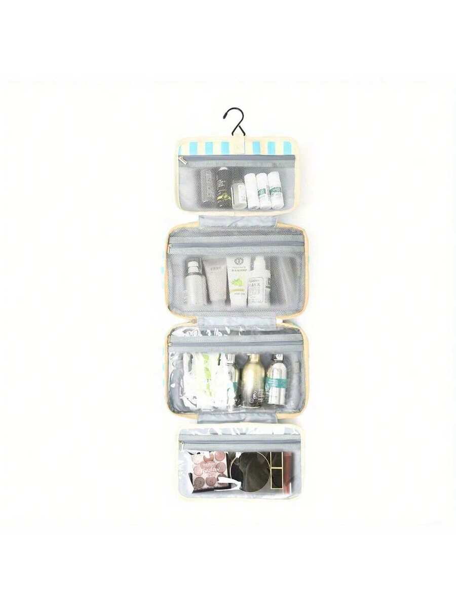 Multifunctional 4-Fold Hanging Toiletry & Makeup Bag, Large Capacity Travel Cosmetic Organizer With Hook, Portable Toiletry Bag For Business Trips And Daily Use, Space Saving