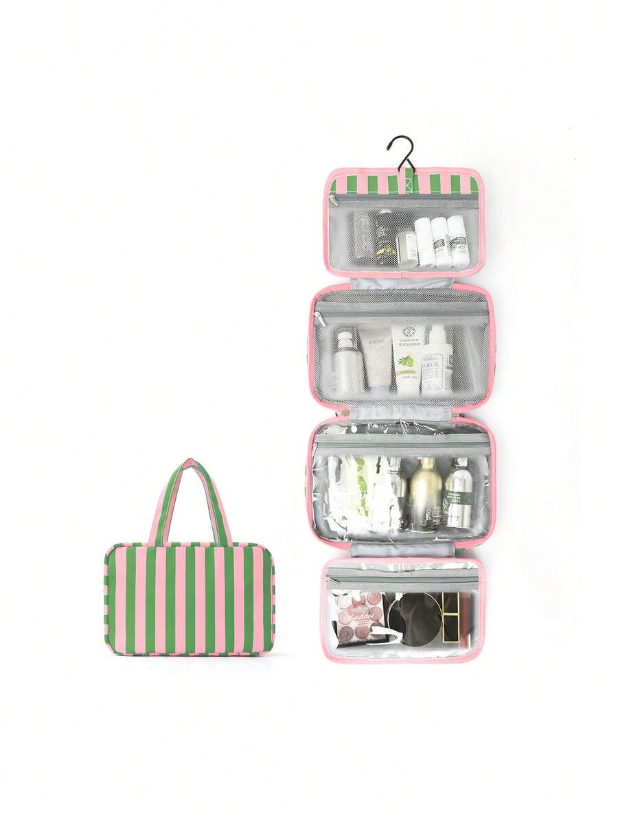 Multifunctional 4-Fold Hanging Toiletry & Makeup Bag, Large Capacity Travel Cosmetic Organizer With Hook, Portable Toiletry Bag For Business Trips And Daily Use, Space Saving