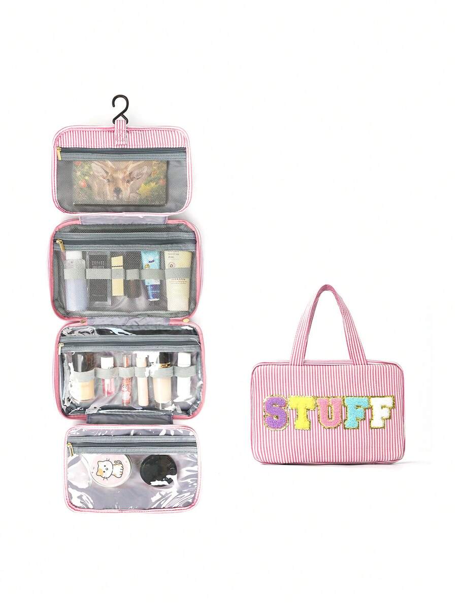 Multifunctional 4-Fold Hanging Toiletry & Makeup Bag, Large Capacity Travel Cosmetic Organizer With Hook, Portable Toiletry Bag For Business Trips And Daily Use, Space Saving