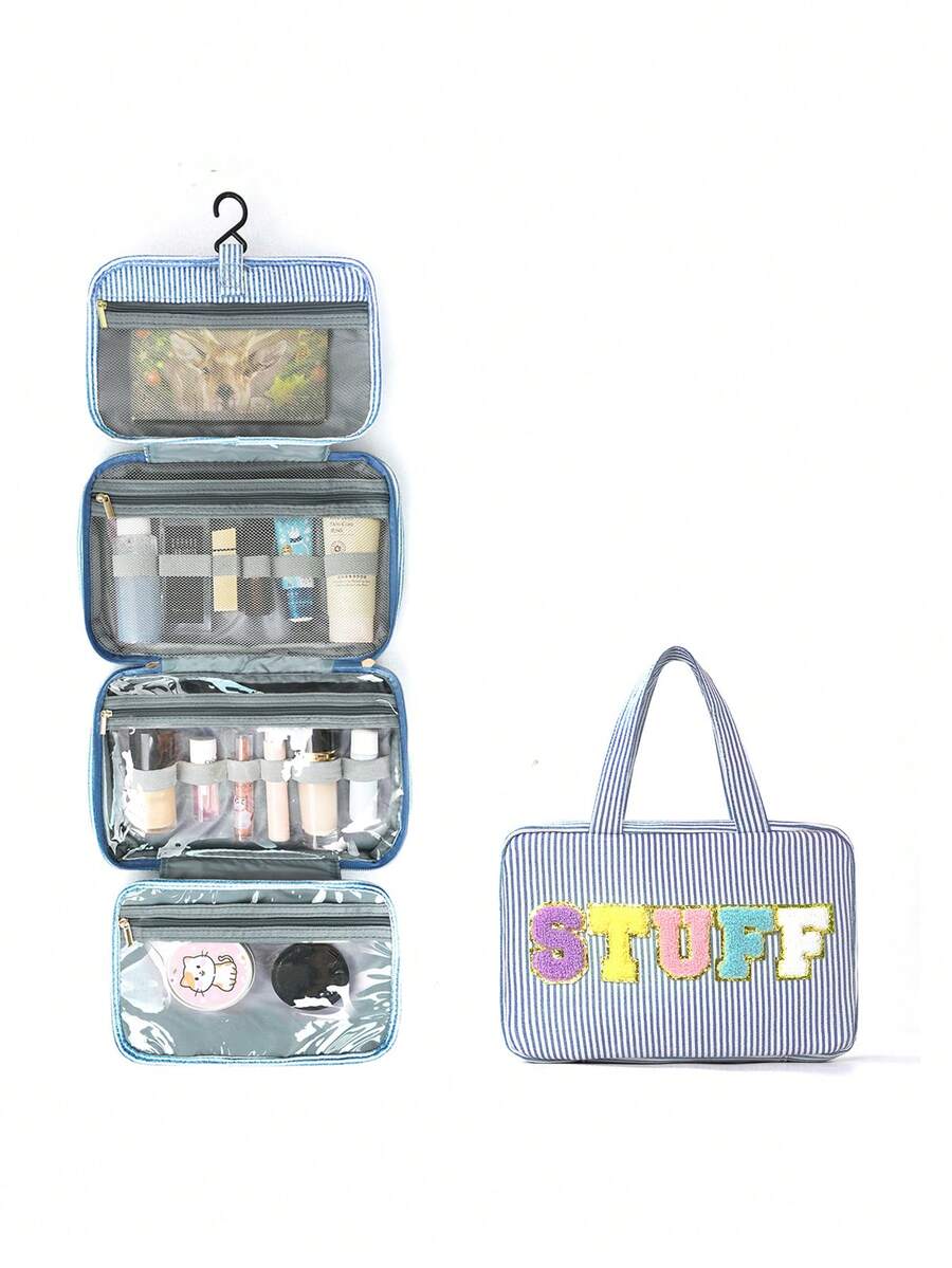 Multifunctional 4-Fold Hanging Toiletry & Makeup Bag, Large Capacity Travel Cosmetic Organizer With Hook, Portable Toiletry Bag For Business Trips And Daily Use, Space Saving