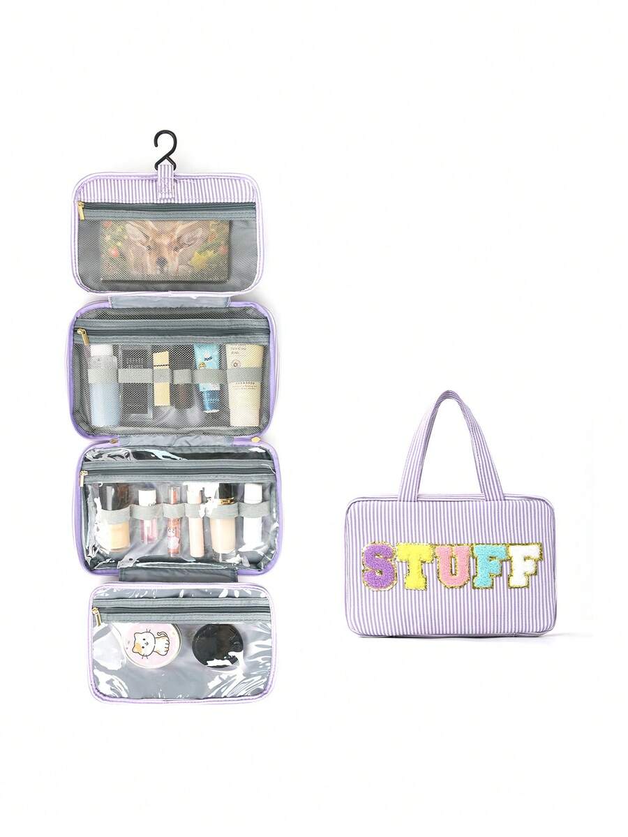 Multifunctional 4-Fold Hanging Toiletry & Makeup Bag, Large Capacity Travel Cosmetic Organizer With Hook, Portable Toiletry Bag For Business Trips And Daily Use, Space Saving