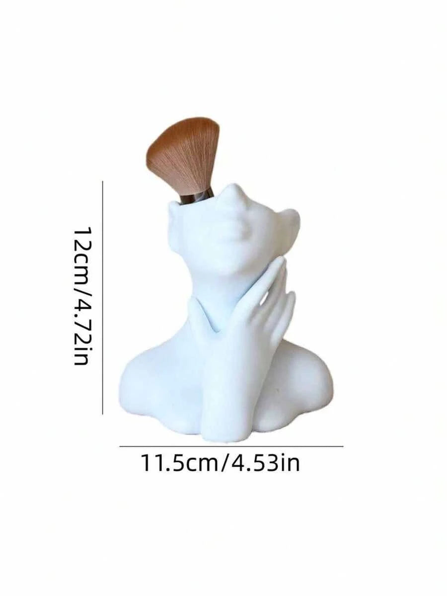 1pc White Human Art Storage Bucket, Multi-Use Holder For Makeup Brushes & Stationery, Lightweight For Vanity, Bath & Office, No Assembly Required