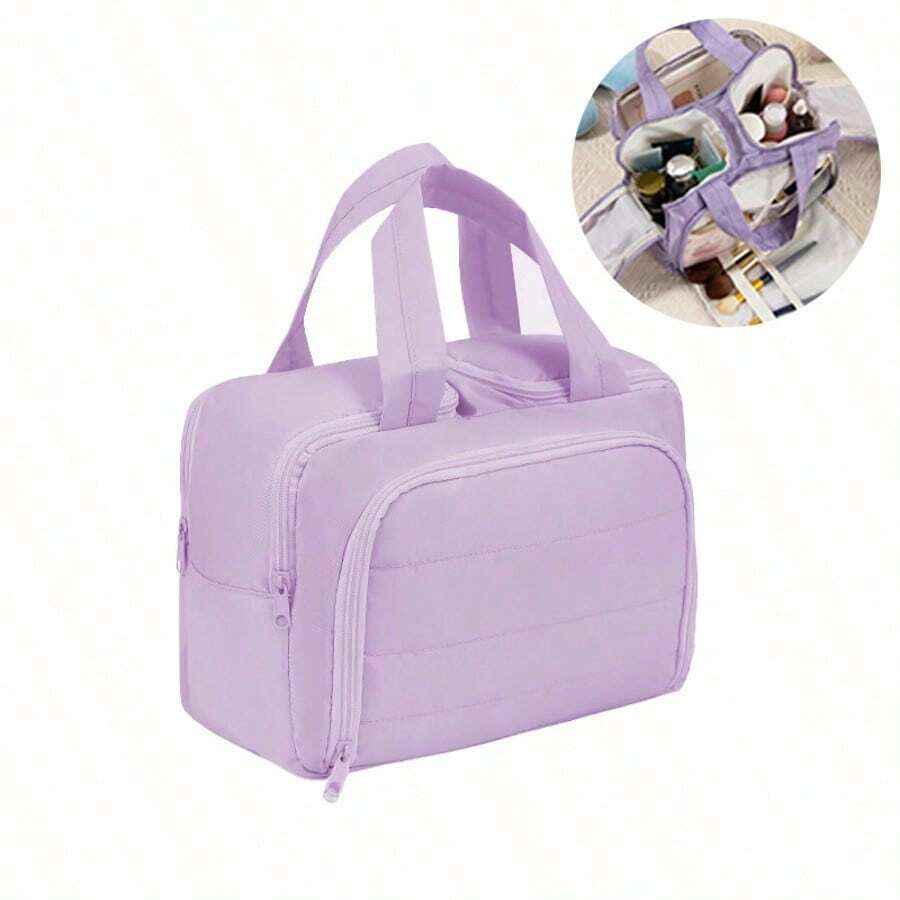 Dual Wide Opening Large Capacity Fluffy Makeup Bag Travel Bag Portable Lightweight Stylish For Home For Outdoor Daily Use Summer Holiday, Wash Bag