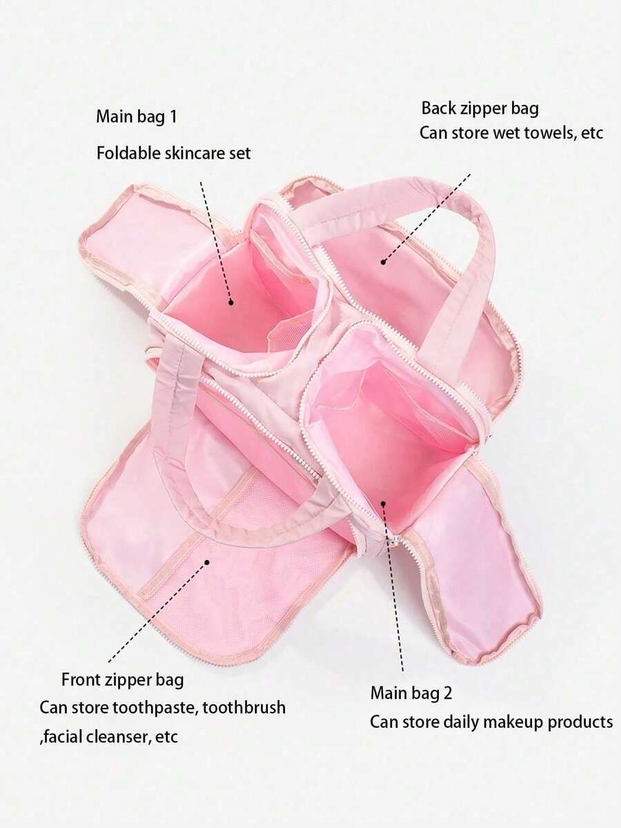 Dual Wide Opening Large Capacity Fluffy Makeup Bag Travel Bag Portable Lightweight Stylish For Home For Outdoor Daily Use Summer Holiday, Wash Bag