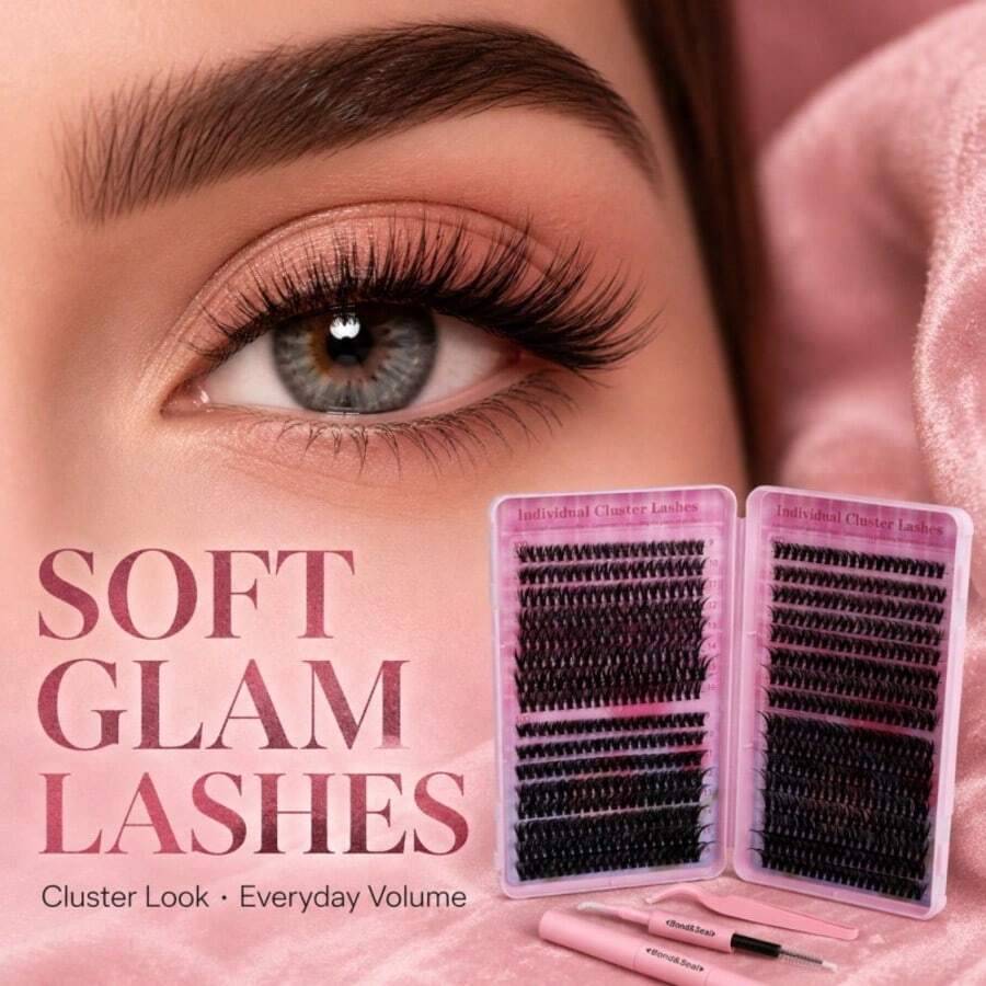 Finished soft glam lash cluster look