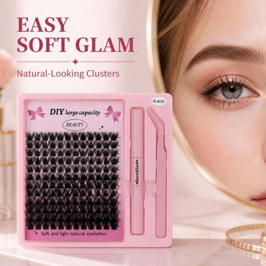 Natural-looking lash cluster kit in pink case