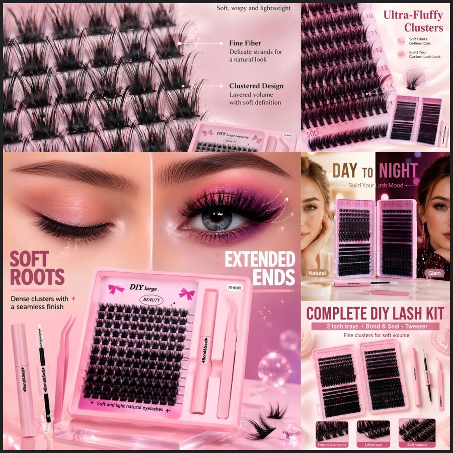 Mixed-length lash cluster kit for customizable lash layouts