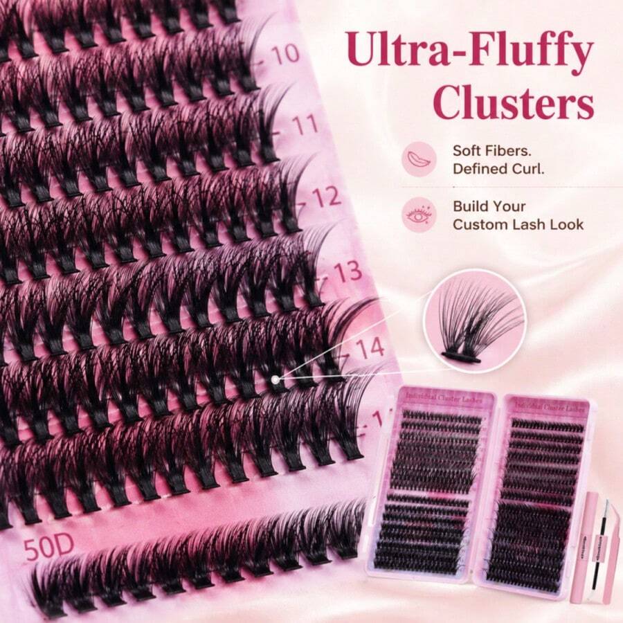 Mixed-length lash clusters arranged in a reusable tray