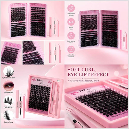 144-piece mixed-length lash cluster kit with bond seal and tweezers
