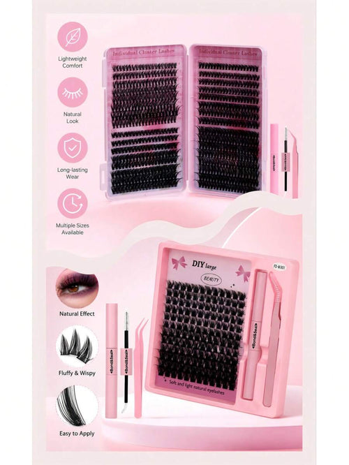 DIY lash cluster set with mixed lengths and application tools