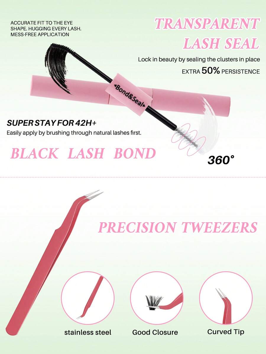 Transparent lash seal black lash bond and precision tweezers