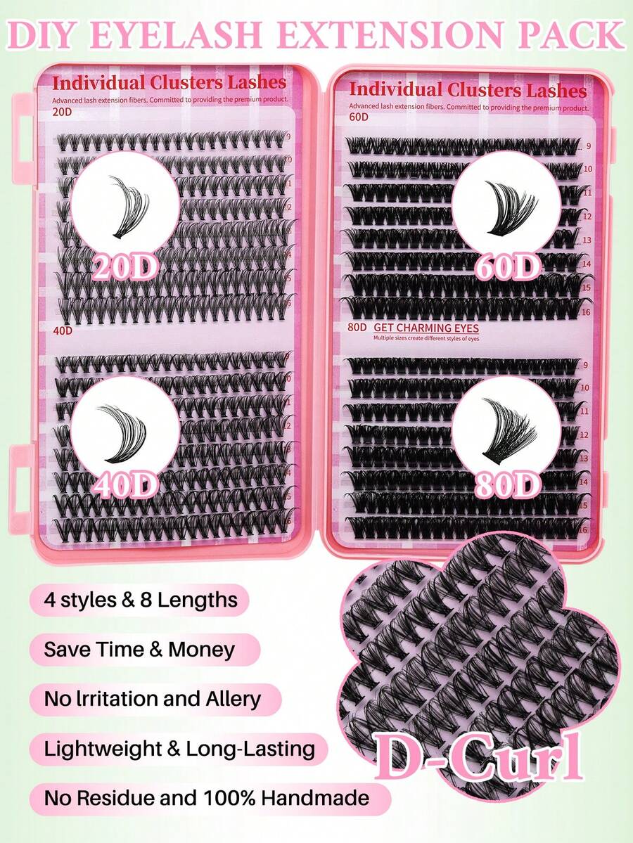 D-curl lash cluster assortment in four density styles
